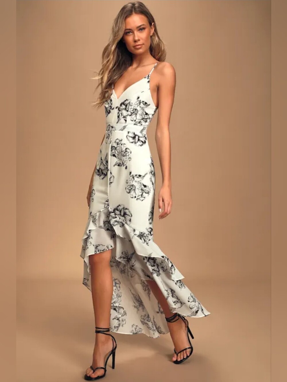 Darling Daylily Black and White Floral Print High-Low Maxi Dress